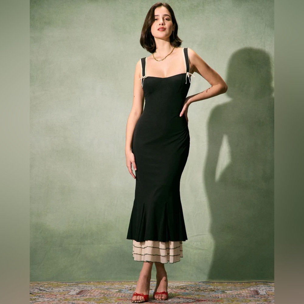 NWT RIHOAS The Black Sweetheart Neck Bodycon Slip Maxi Dress - Picture 3 of 8